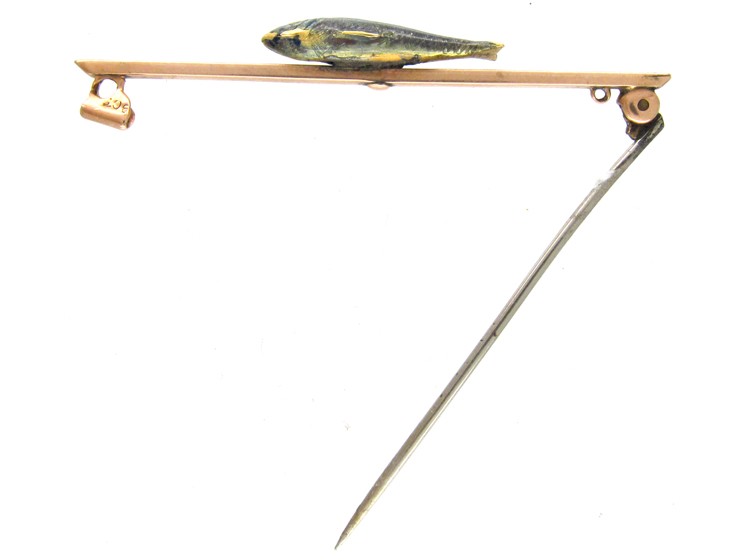 Enamel Trout 9ct Gold Brooch