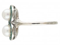 Figure of Eight Emerald & Natural Pearl Art Deco Ring