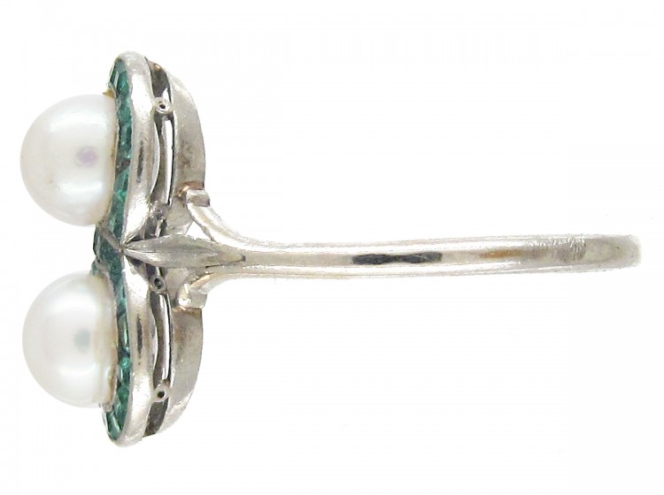 Figure of Eight Emerald & Natural Pearl Art Deco Ring
