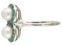 Figure of Eight Emerald & Natural Pearl Art Deco Ring