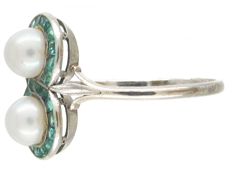 Figure of Eight Emerald & Natural Pearl Art Deco Ring