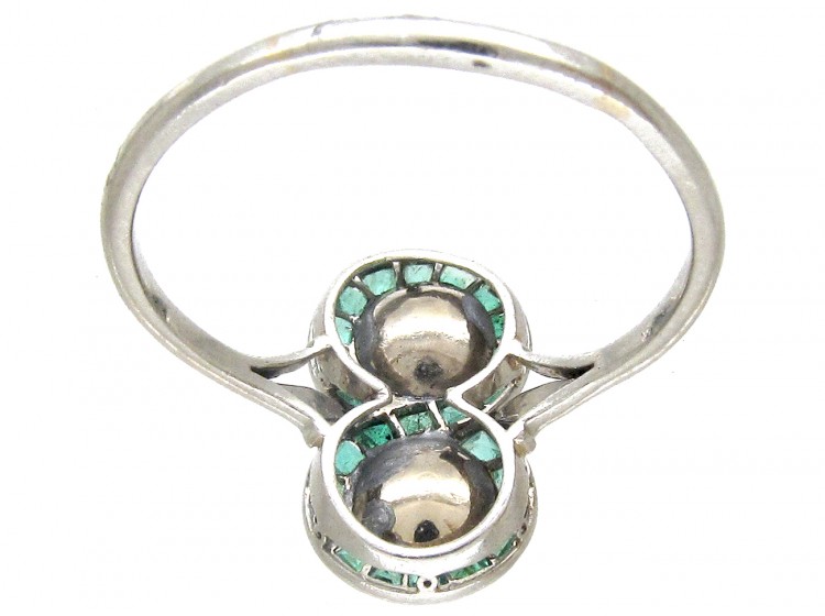 Figure of Eight Emerald & Natural Pearl Art Deco Ring