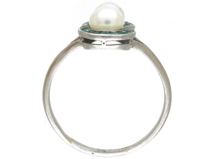 Figure of Eight Emerald & Natural Pearl Art Deco Ring