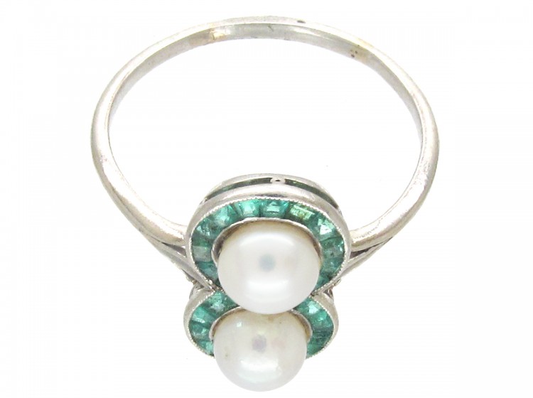 Figure of Eight Emerald & Natural Pearl Art Deco Ring