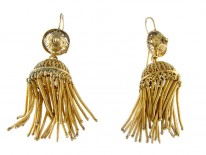 French Silver Gilt Large Tassle Earrings