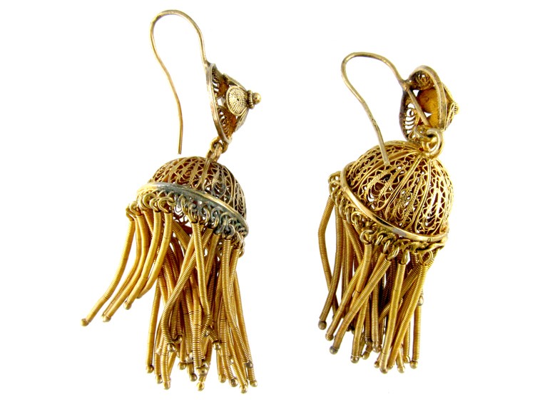 French Silver Gilt Large Tassle Earrings