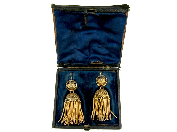 French Silver Gilt Large Tassle Earrings