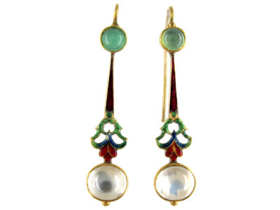 Gold Jubilee Enamel Moonstone & Chrysoprase Drop Earrings
