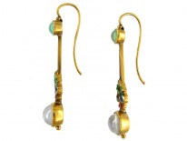 Gold Jubilee Enamel Moonstone & Chrysoprase Drop Earrings