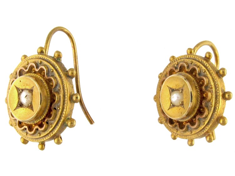 Victorian 15ct Gold & Pearl Earrings