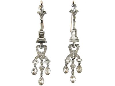 Large Art Deco Silver & Paste Drop Earrings
