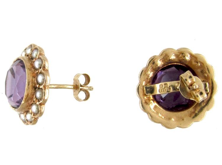 Amethyst & Natural Pearl Cluster Earrings