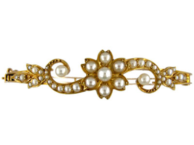 Gold Natural Pearls Art Nouveau Bangle