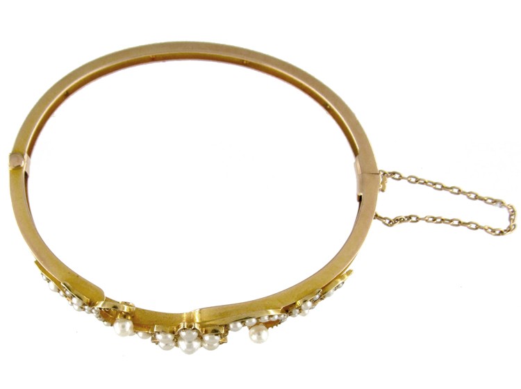 Gold Natural Pearls Art Nouveau Bangle