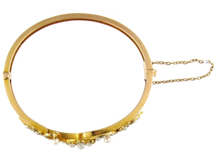 Gold Natural Pearls Art Nouveau Bangle