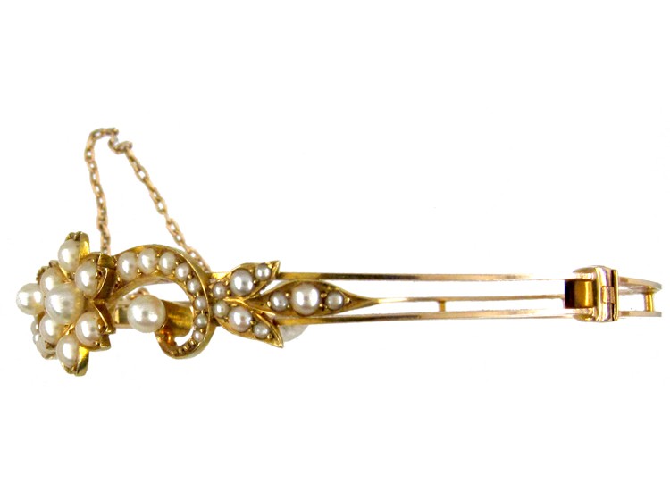 Gold Natural Pearls Art Nouveau Bangle
