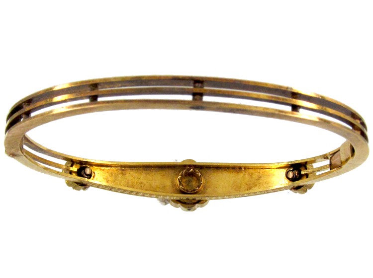 Coral & Natural Pearl Victorian 15ct Gold Bangle