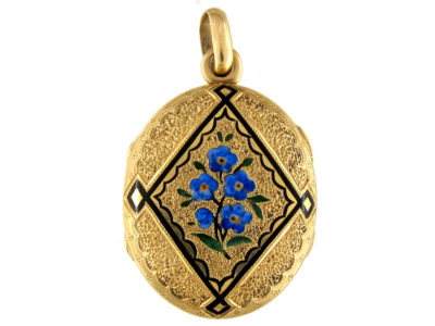 'Forget Me Not' 15ct Gold & Enamel Locket