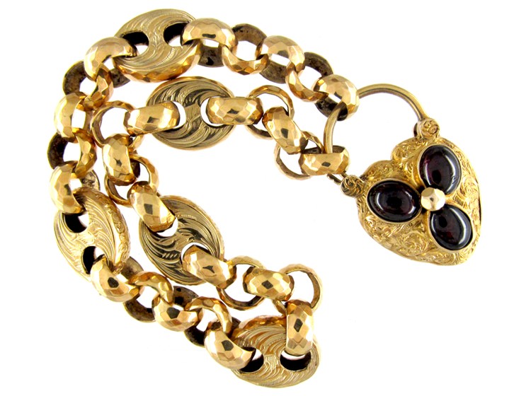 Gold Regency Bracelet with A Garnet Set Padlock