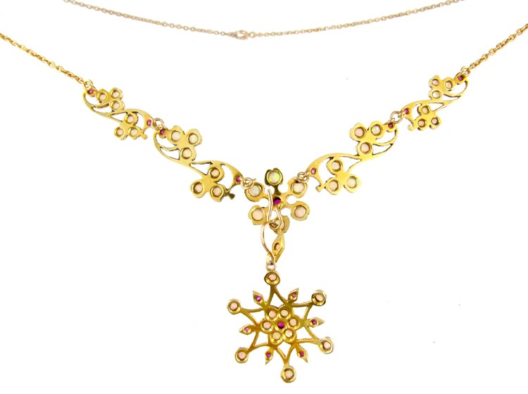 Opal & Ruby 15ct Gold Necklace in Original Case