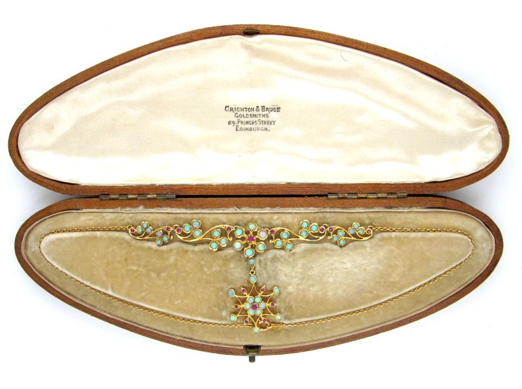 Opal & Ruby 15ct Gold Necklace in Original Case