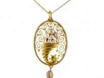 Gold Art Nouveau Cornucopia Pendant on Chain