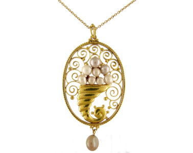 Gold Art Nouveau Cornucopia Pendant on Chain