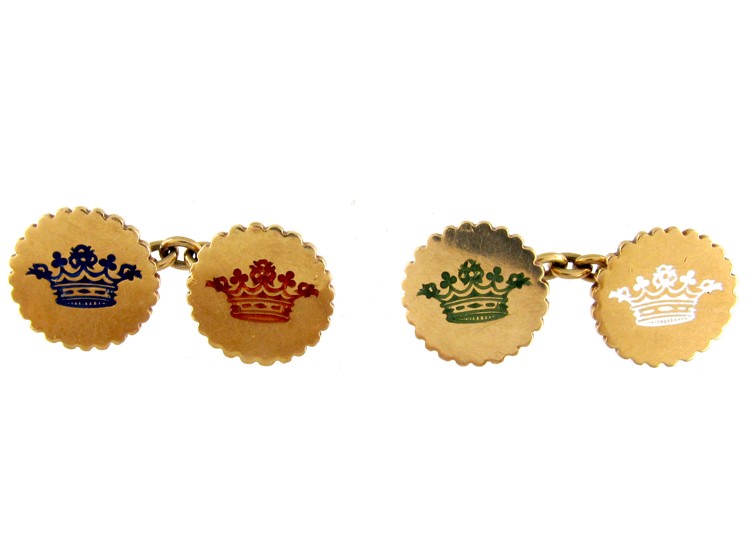 18ct Gold & Enamel Victorian Crown Cufflinks