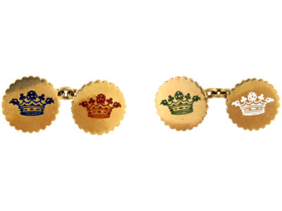 18ct Gold & Enamel Victorian Crown Cufflinks