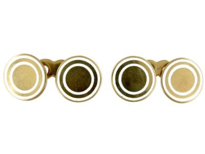 14ct Gold & White Enamel Cufflinks
