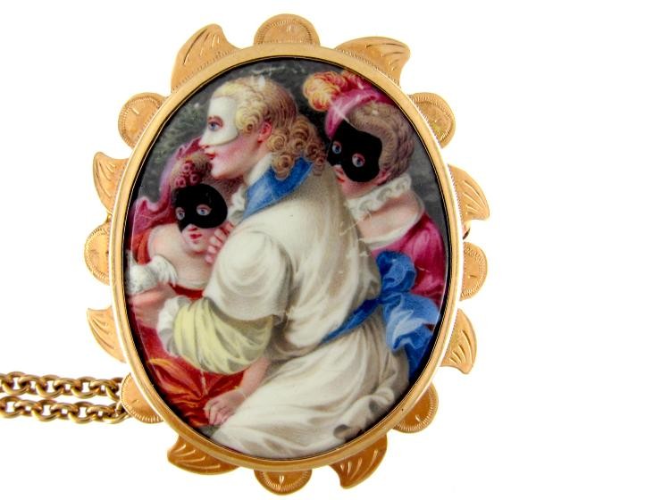 Pair of Enamel & Gold Masked Miniature Brooches