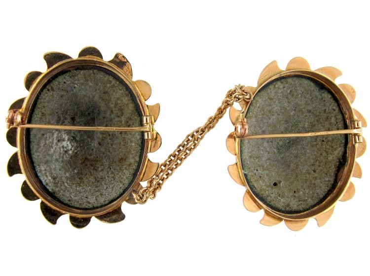 Pair of Enamel & Gold Masked Miniature Brooches