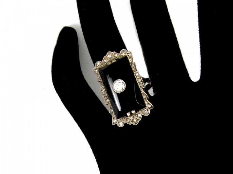 Large Onyx & Diamond Art Deco Ring