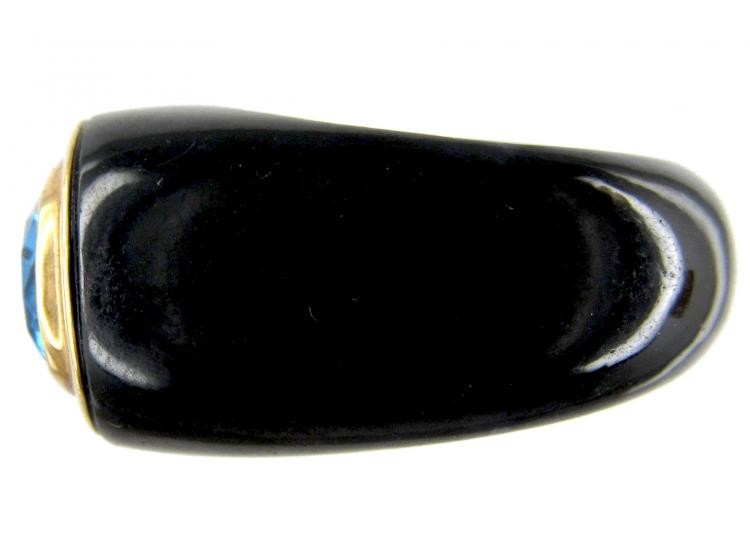 Blue Topaz & Onyx Gold Ring