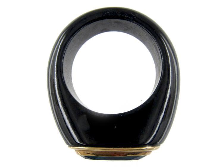 Blue Topaz & Onyx Gold Ring