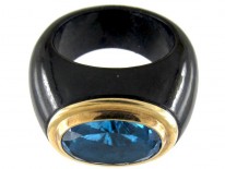 Blue Topaz & Onyx Gold Ring