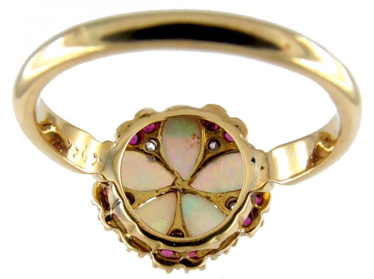 Opal Ruby & Diamond Cluster Ring
