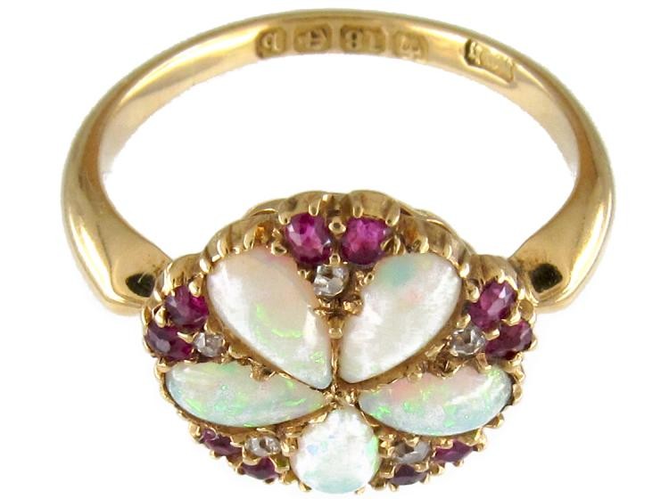 Opal Ruby & Diamond Cluster Ring