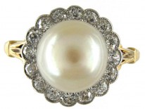 Natural Pearl & Diamond Edwardian Cluster Ring