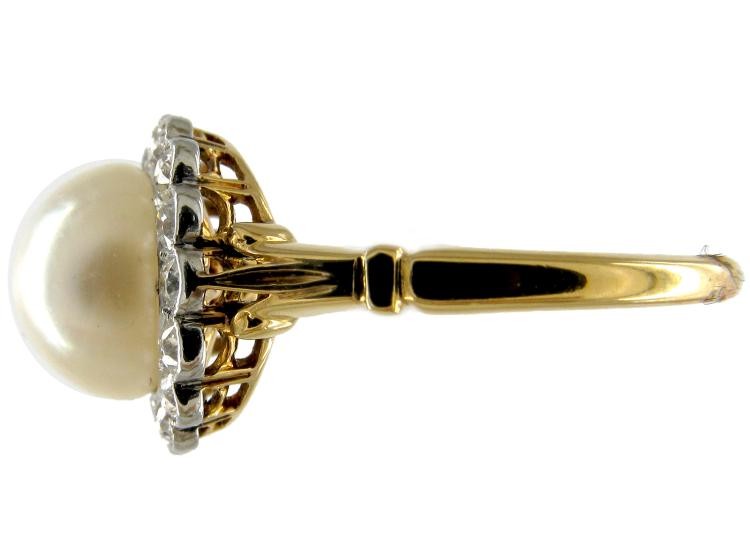 Natural Pearl & Diamond Edwardian Cluster Ring