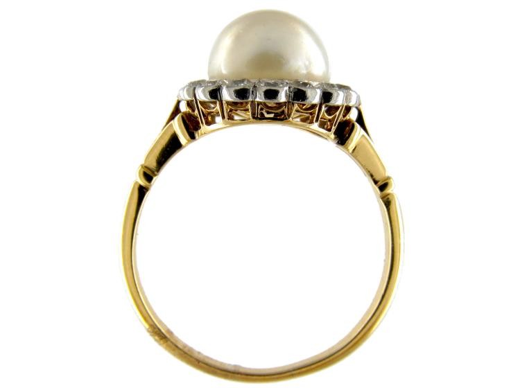 Natural Pearl & Diamond Edwardian Cluster Ring