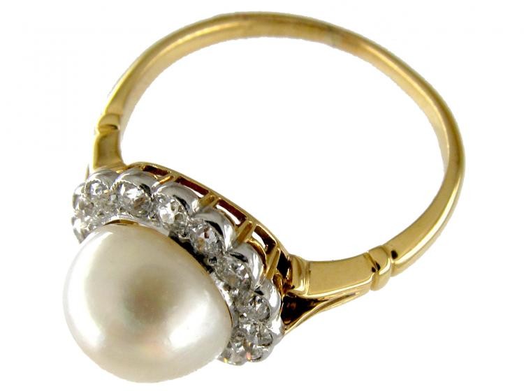 Natural Pearl & Diamond Edwardian Cluster Ring
