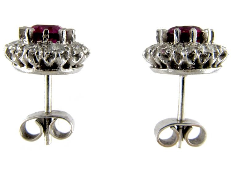 Ruby & Diamond Cluster Earrings
