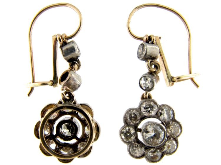 Edwardian Diamond Drop Cluster Earrings