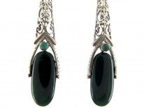Art Deco Silver & Chalcedony Long Drop Earrings