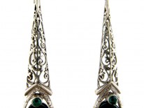 Art Deco Silver & Chalcedony Long Drop Earrings
