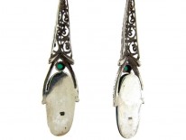 Art Deco Silver & Chalcedony Long Drop Earrings