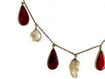 Art Nouveau Red Enamel ​& Baroque Pearl Gold Necklace