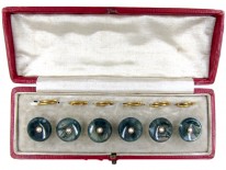 Set of Six Moss Agate & Gold Victorian Buttons