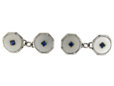 9ct & Mother of Pearl Cufflinks Set with Sapphires